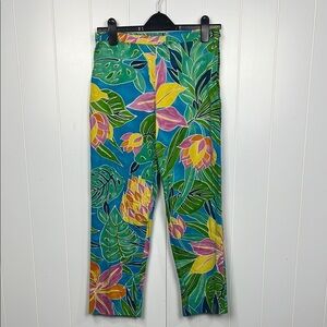 Lauren Ralph Lauren Womens Pants 6 Blue Green Pink Side Zip Floral Back Pocket